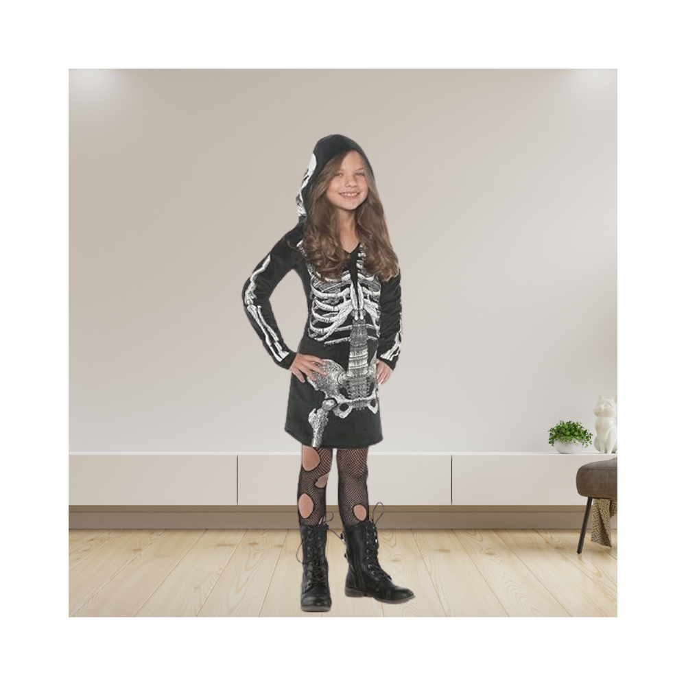 Halloween Little Girl's Skeleton Bones Hoodie Dress