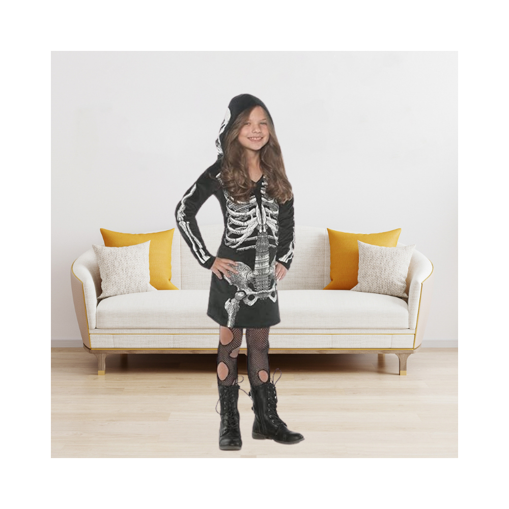 Halloween Little Girl's Skeleton Bones Hoodie Dress