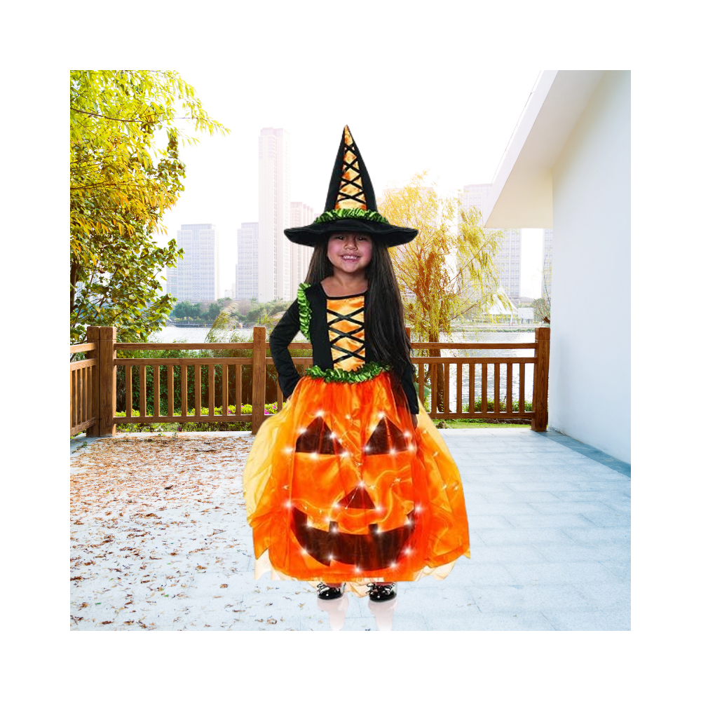 Halloween Little Girls Pumpkin Princess Light Up Dress Costume