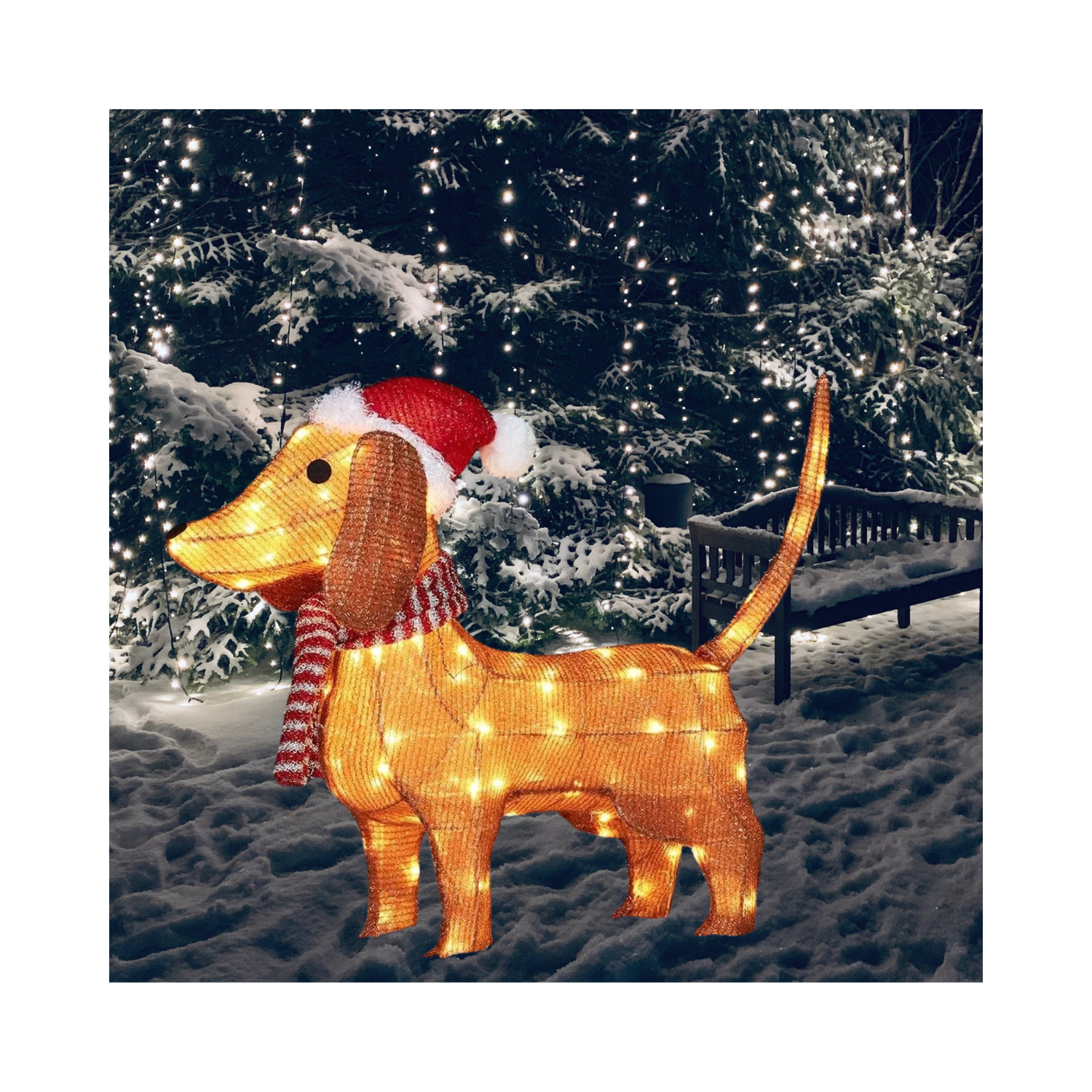 Christmas Lighted Dachshund Wiener Dog Decor, 70 LED Warm White for Yard Decoration