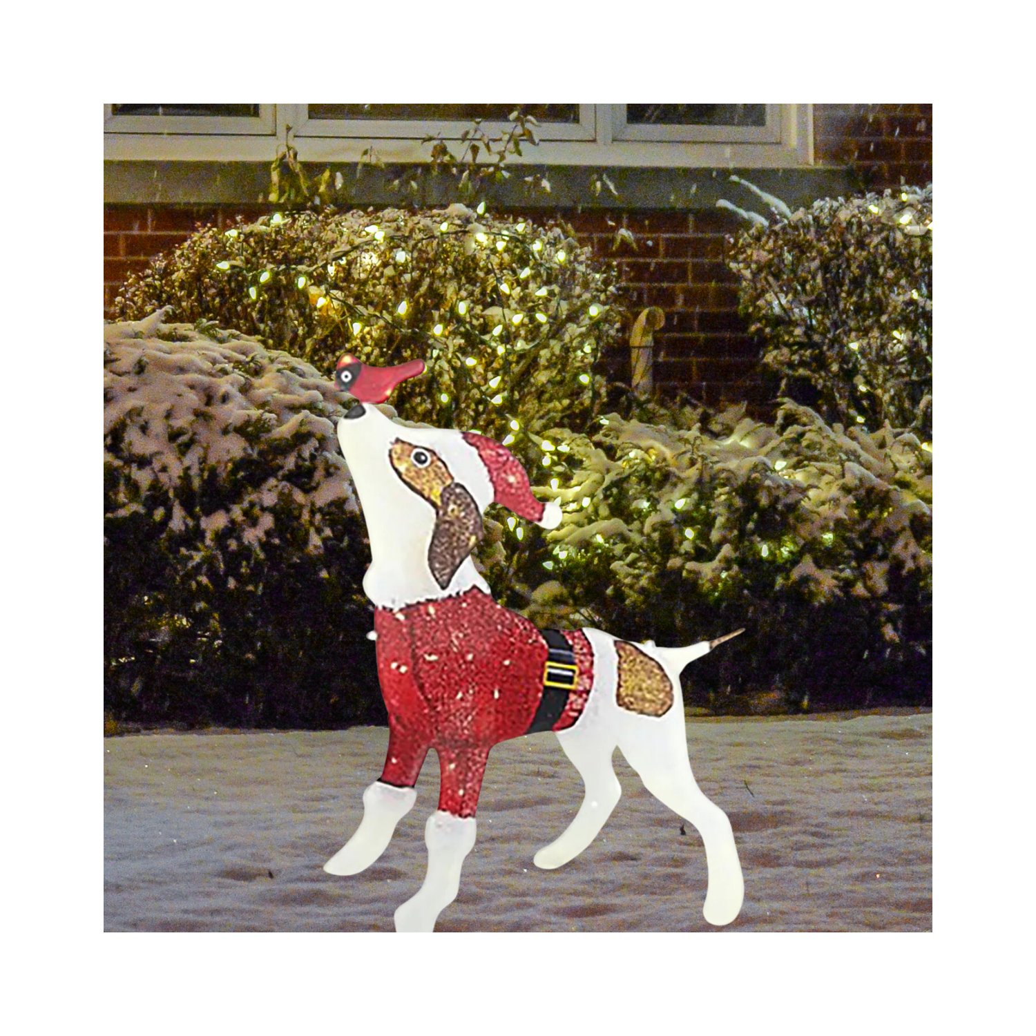 Christmas Artificial LED Pre-lit Glittering Dog With Strip Lights