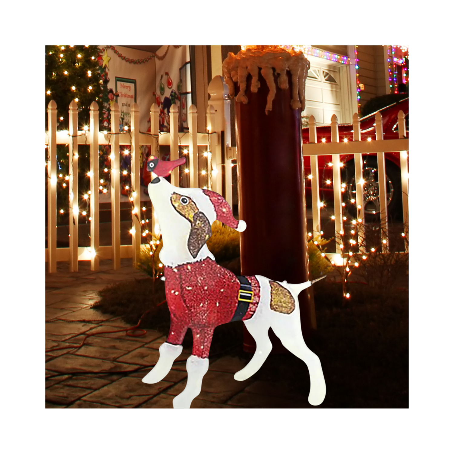 Christmas Artificial LED Pre-lit Glittering Dog With Strip Lights