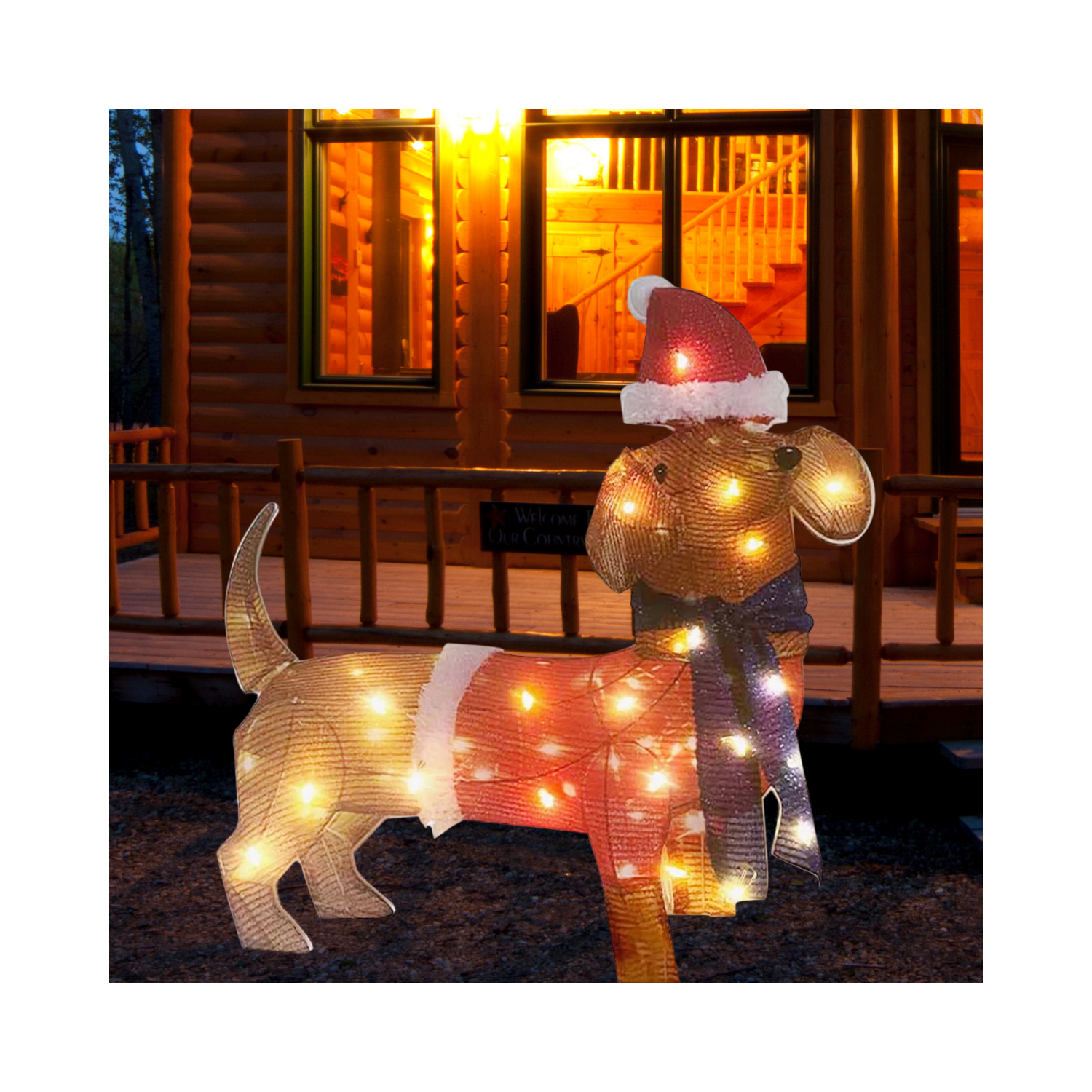 Christmas Dog With LED Lights, Artificial Pre-Lit Holiday Décor