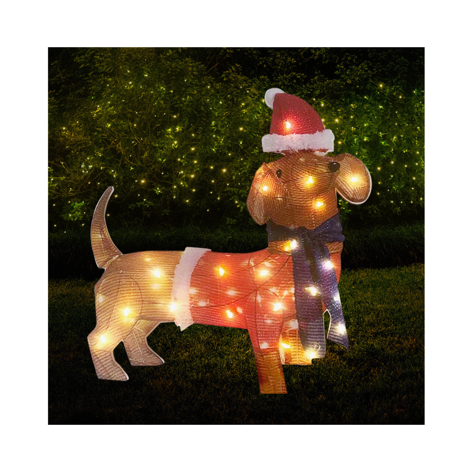 Christmas Dog With LED Lights, Artificial Pre-Lit Holiday Décor