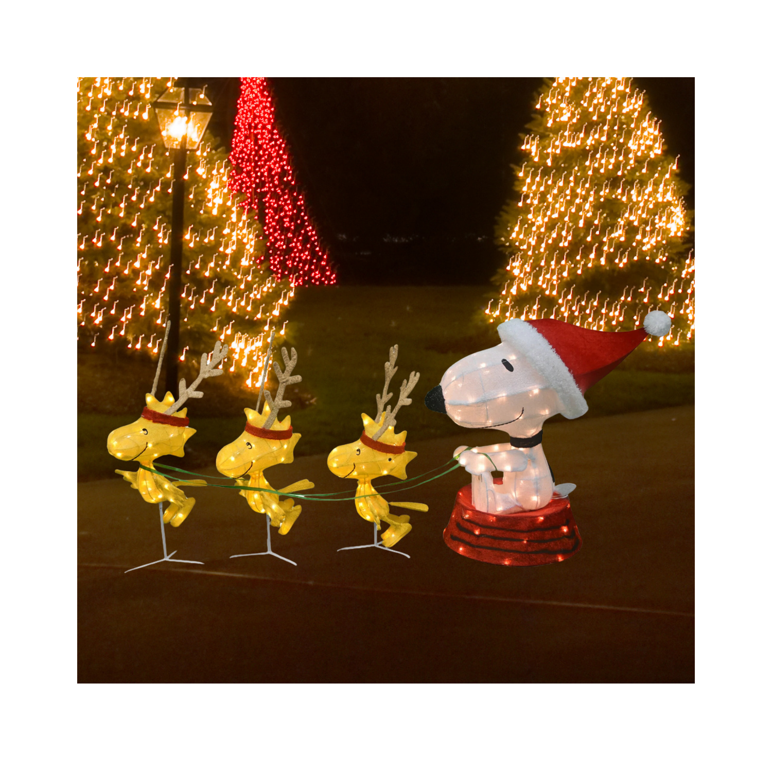 Christmas 3D LED Prelit 32"Snoopy in Dog Bowl Sled with Woodstock Reindeer Decor